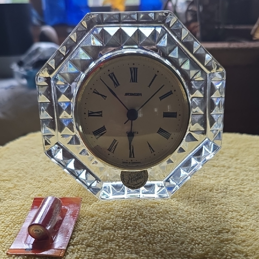 Vintage Staiger Quartz Clock Set In French Lead Crystal
